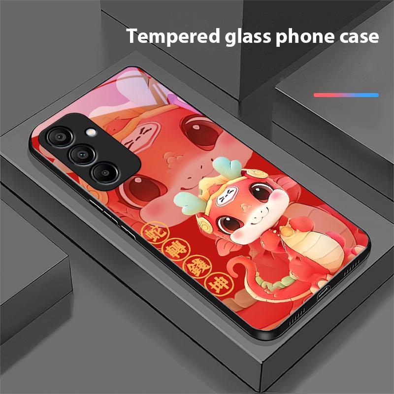 New Cartoon Snake For Samsung Galaxy A15 5G 54 4G 51 50 24 35 90 71 12 51 53 52S 80 22 34 Black Tempered Glass Phone Case