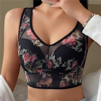 Plus Size Bra for Women Seamless Underwear Push Up Wireless Brassiere Flower Transparent Lingerie Full Cup Thin Cup Bras Sexy Bralette