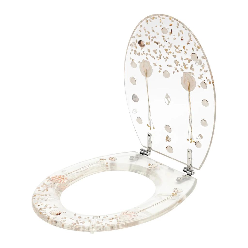 Harz Toilettensitz Transparent Toilettendeckel mit Edelstahl Starken Scharnieren Lustiger Runder Toilettensitz für U-Typ V-Typ, O-Typ