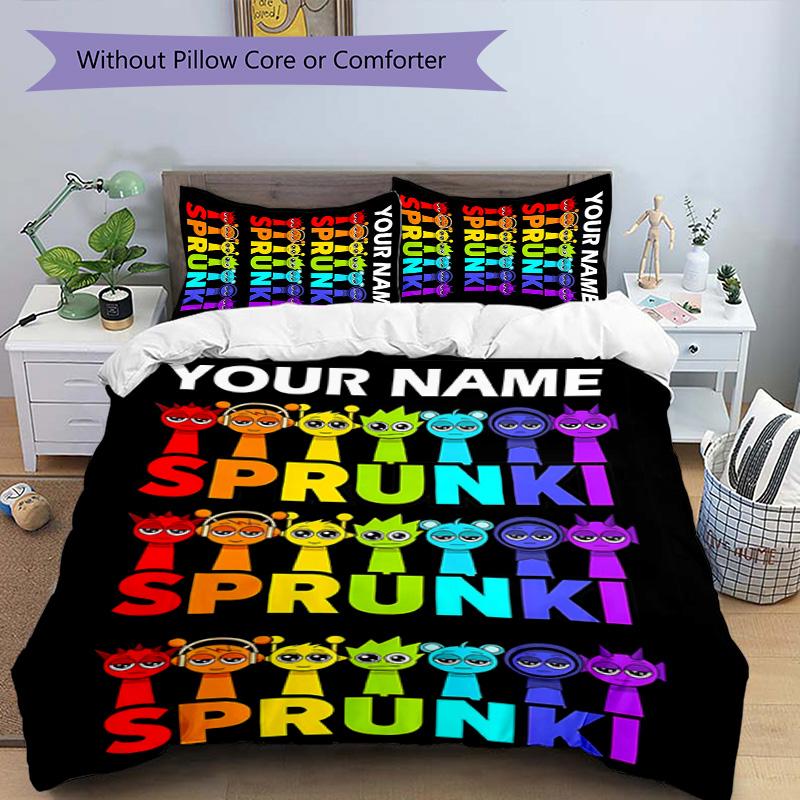 3pcs SPRUNKI12 Cover Set - Personalized Name, HD Printed Bedding with 1 Cover and 2 Pillowcases - Perfect for Home Decor, Easy Care
