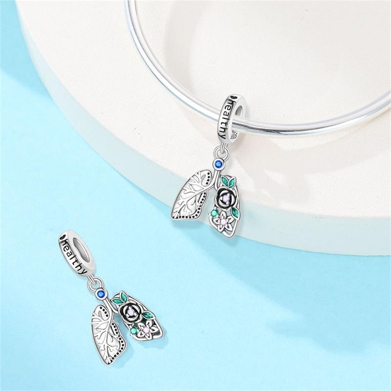 Copper Heart Lung Rose Pendant Charms Jewellery Fit Original Bracelet Necklace For Women Diy Gift