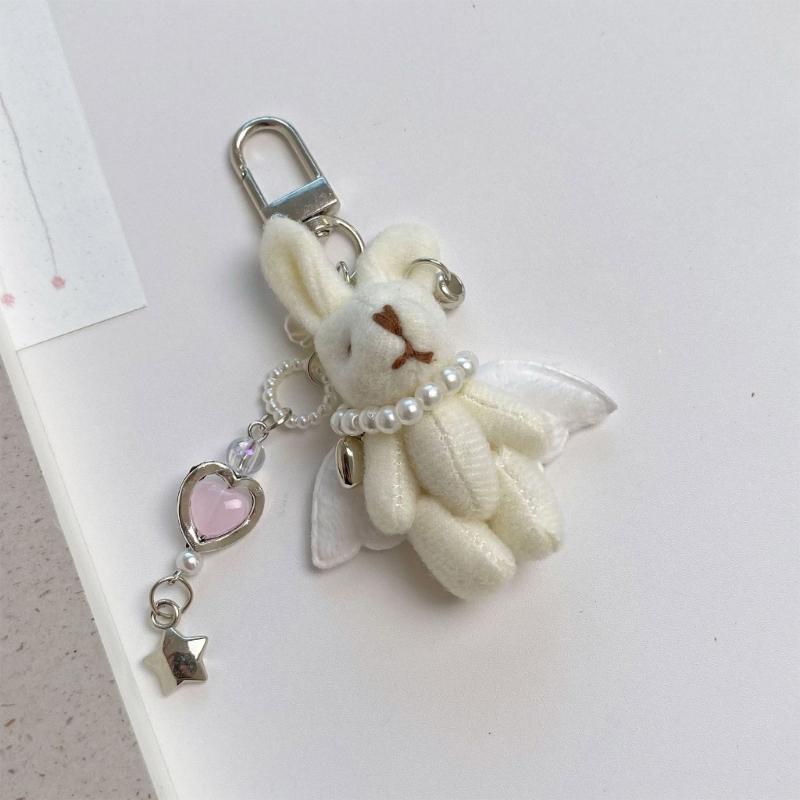 Soft Plush Rabbit Keychain Bag Charm With Alloy Hook, PP Cotton Stuffed Animal Accessory Ornament For Women Girls