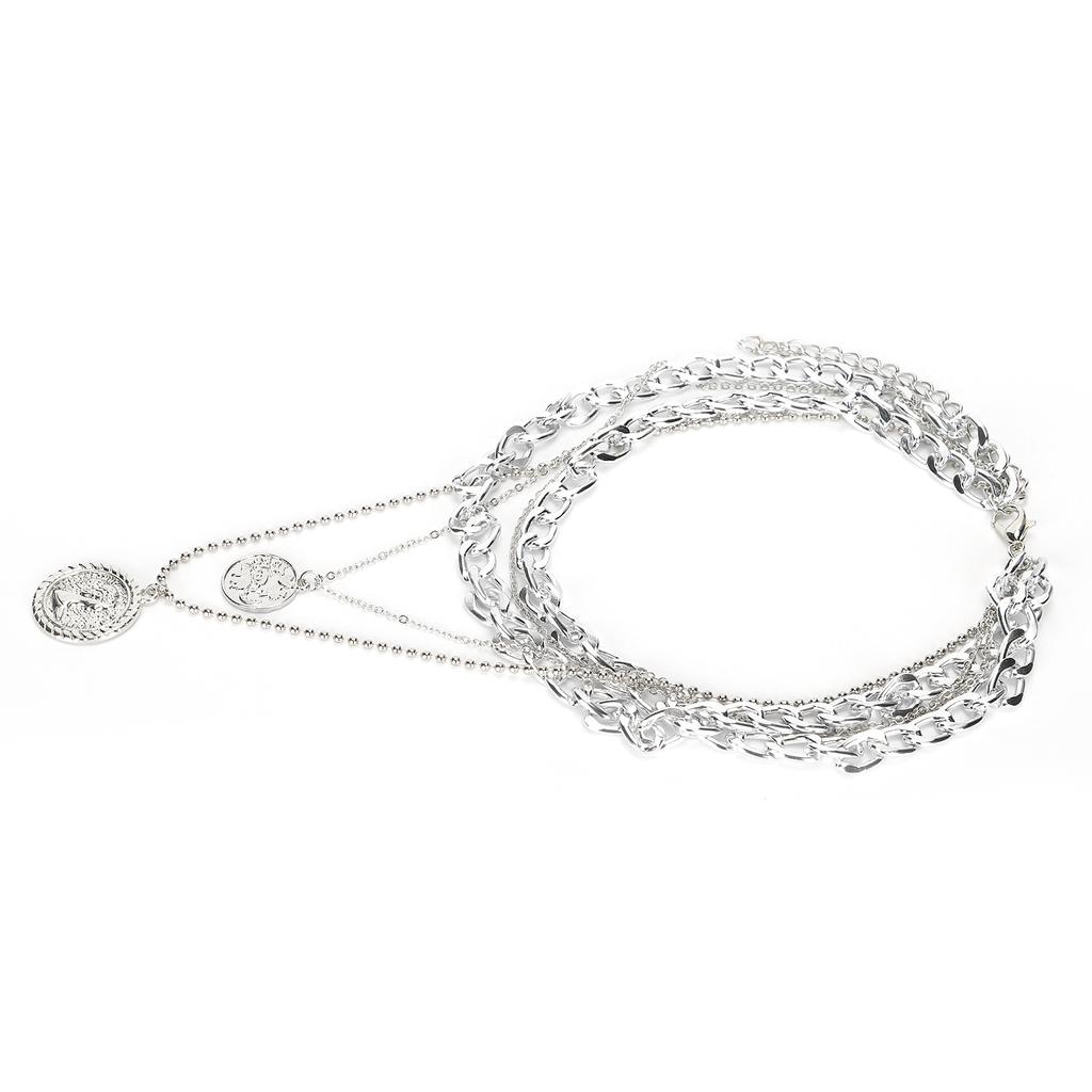Mehrlagige Schlichte Stilvolle Halskette Damen Retro Münzanhänger Halskette Schmuck Geschenk Silber