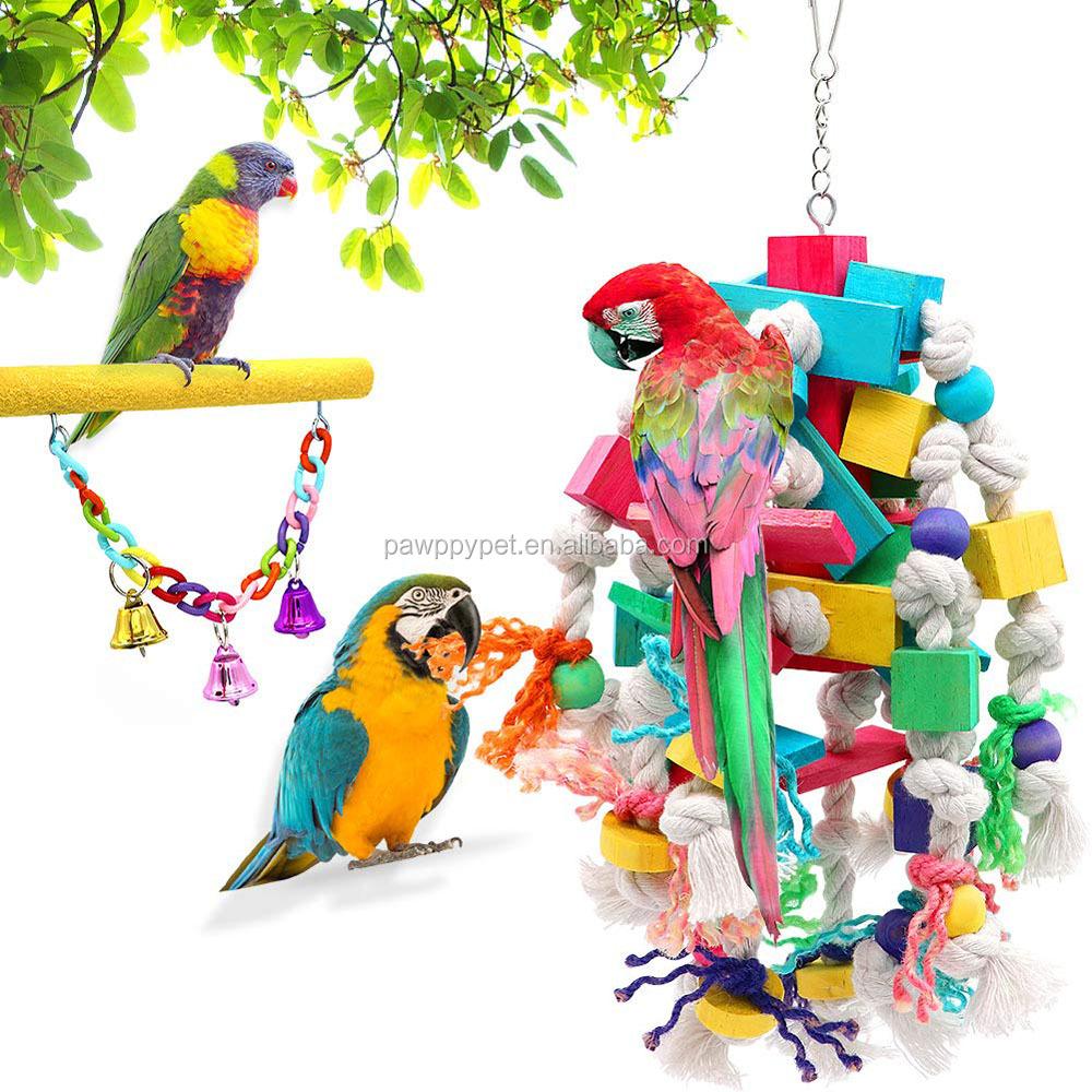 Birds Swing Toys, Parrots Chewing Hanging Perches with Bells Toys for Love Birds Budgie Macaws Cockatiels Parakeets African Grey