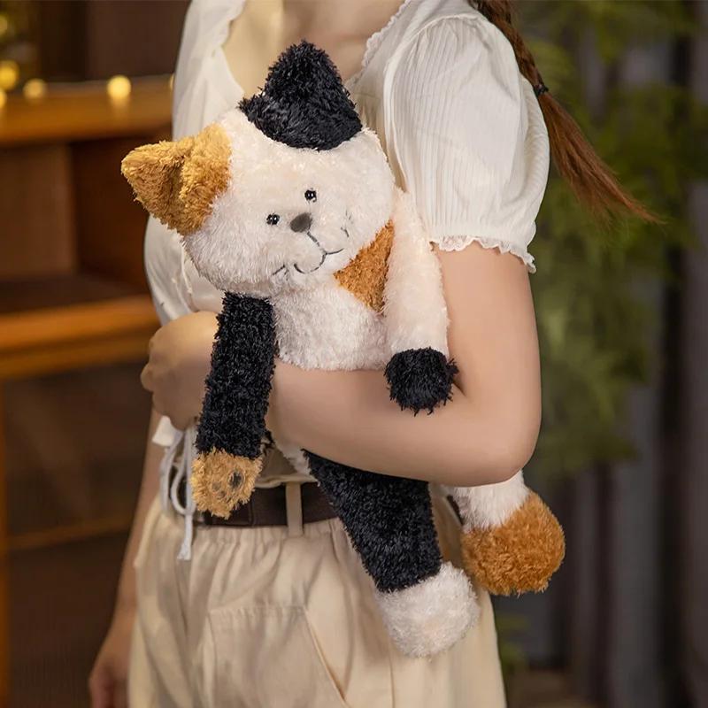Cute Tea Rice Cat Plush Toy Black And White Splicing Plush Kawaii Cat Sleeping Leg Doll Festival Gift For Children Birthday Gift