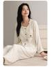 Women's Long-Sleeve Round Neck Pajama Set with Bra Pads, Wearable Outside, Cloud Cotton Loungewear