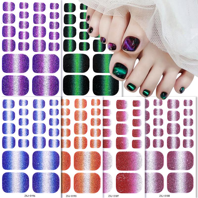 Adesivos de Unha do Pé Impermeáveis com Glitter Degradê – Nail Art Extra Brilhante para o Verão
