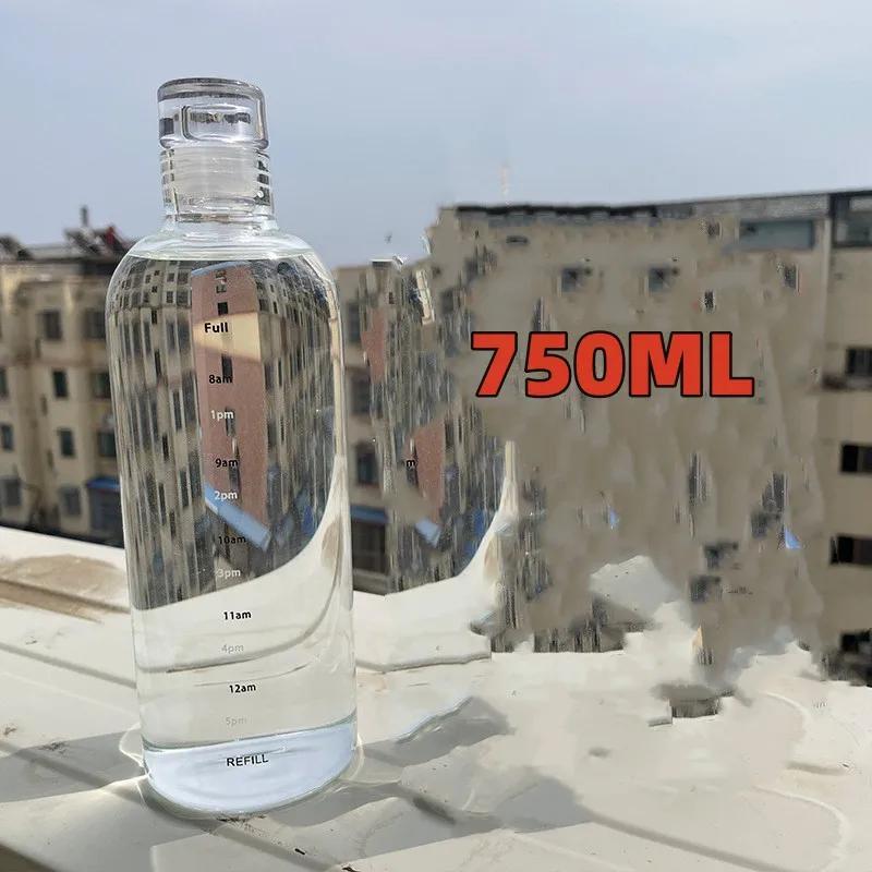 300-1000ml Szklana Butelka na Wodę Duża Pojemność z Pokrywką z Oznacznikiem Czasu do Picia Wody na Zewnątrz Przenośna Przezroczysty Kubek na Mleko Sok