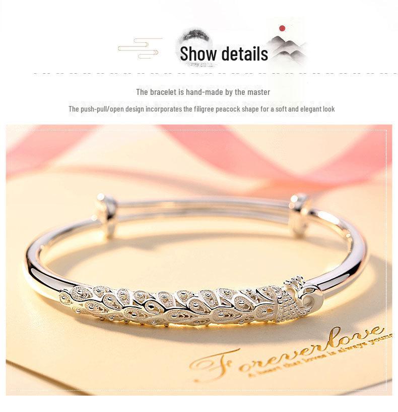 

Серебряный браслет «Павлин» для женщин — стильный, элегантный, солидный дизайн, идеальный подарок для девушки или лучшей подруги Round belly push-pull