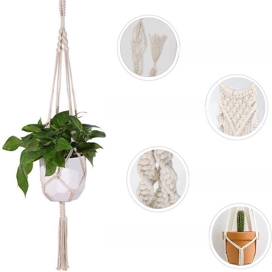 Coș suspendat din frânghie de bumbac țesut manual pentru decorarea balconului