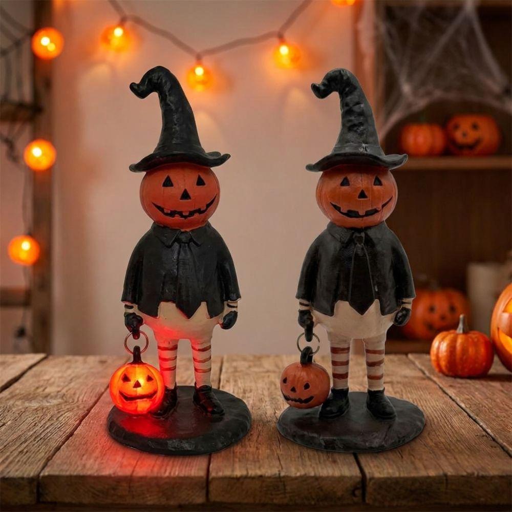 Harz Kürbismann Tischstatue Leuchtende LED Kürbiskopf Leuchte Halloween Party