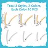 60Pcs 6 Styles 304 Stainless Steel Tube Beads, Curved Tube, Golden & Stainless Steel Color, 15~25x2mm, Hole: 1.4~1.5mm, 10pcs/style