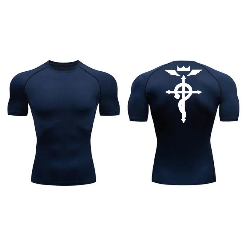 Anime Summer Men's Printed Tight Short Sleeve Fitness Training T-shirt Breathable Quick Drying Sports T-shirt