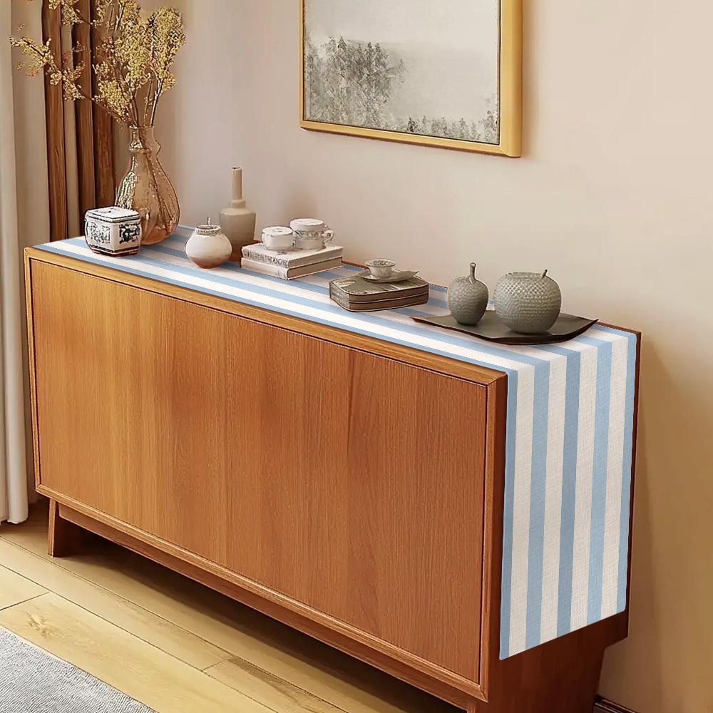 Elegantní a jednoduchý modře pruhovaný běhoun na stůl Světle modré svislé pruhy Čtyři roční období Elegantní domácí dekorace Jídelní stůl Kitch