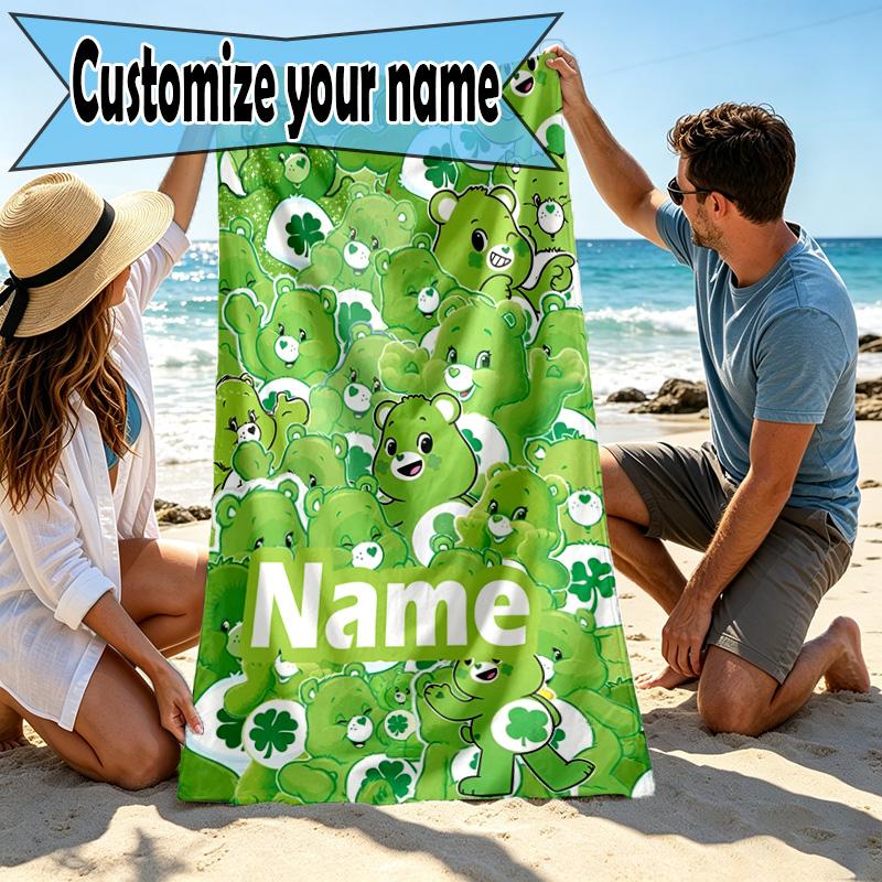 Custom Name Personalized Care Bears Print Beach Towel, for Trip Camping Beach Party Home Decor, Birthday Gift for Family & Friends