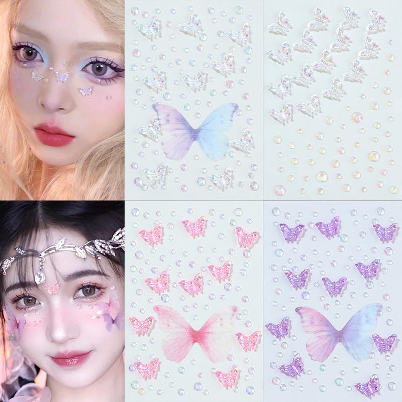 Facial Rhinestone Sticker Butterfly Gem Crystal Tattoo Self Adhesive Body Brow Makeup Mix Size Item Fairy Beauty Colorful Tattoo