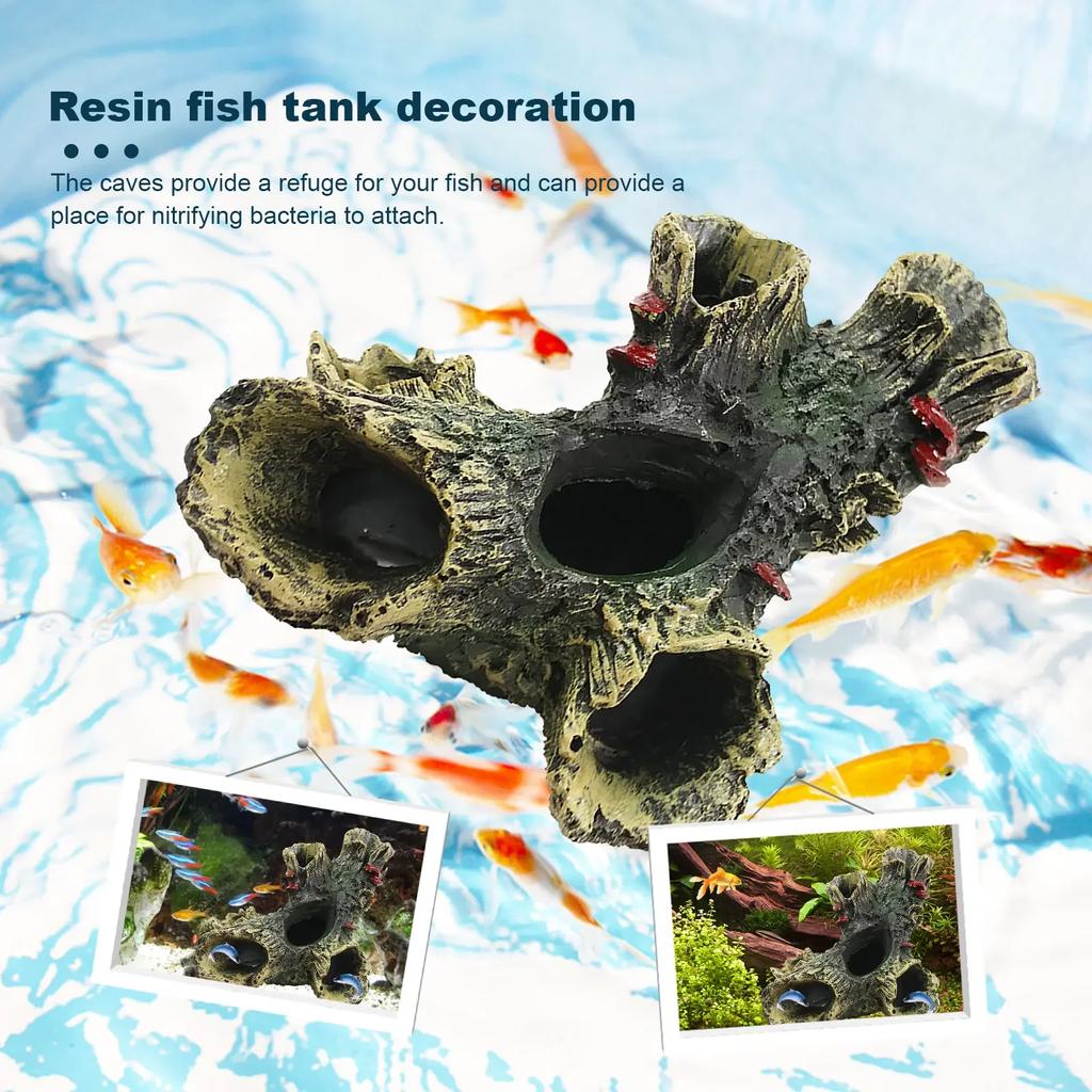 Fish Tank Escape Hole Multifunction Resin Fish Hiding Cave Non-toxic Aquarium Dead Wood Decoration for Fish Tank Decor