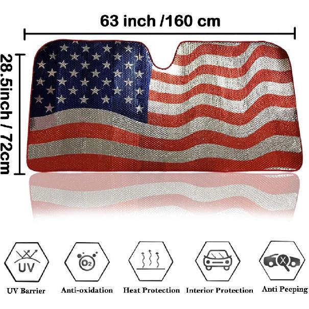 Big Hippo Sun Shade, Windshield Sun Shade American Flag Sunshades Keep Vehicle Cool Protect Your Car From Sun Heat & Glare Best UV Ray Visor