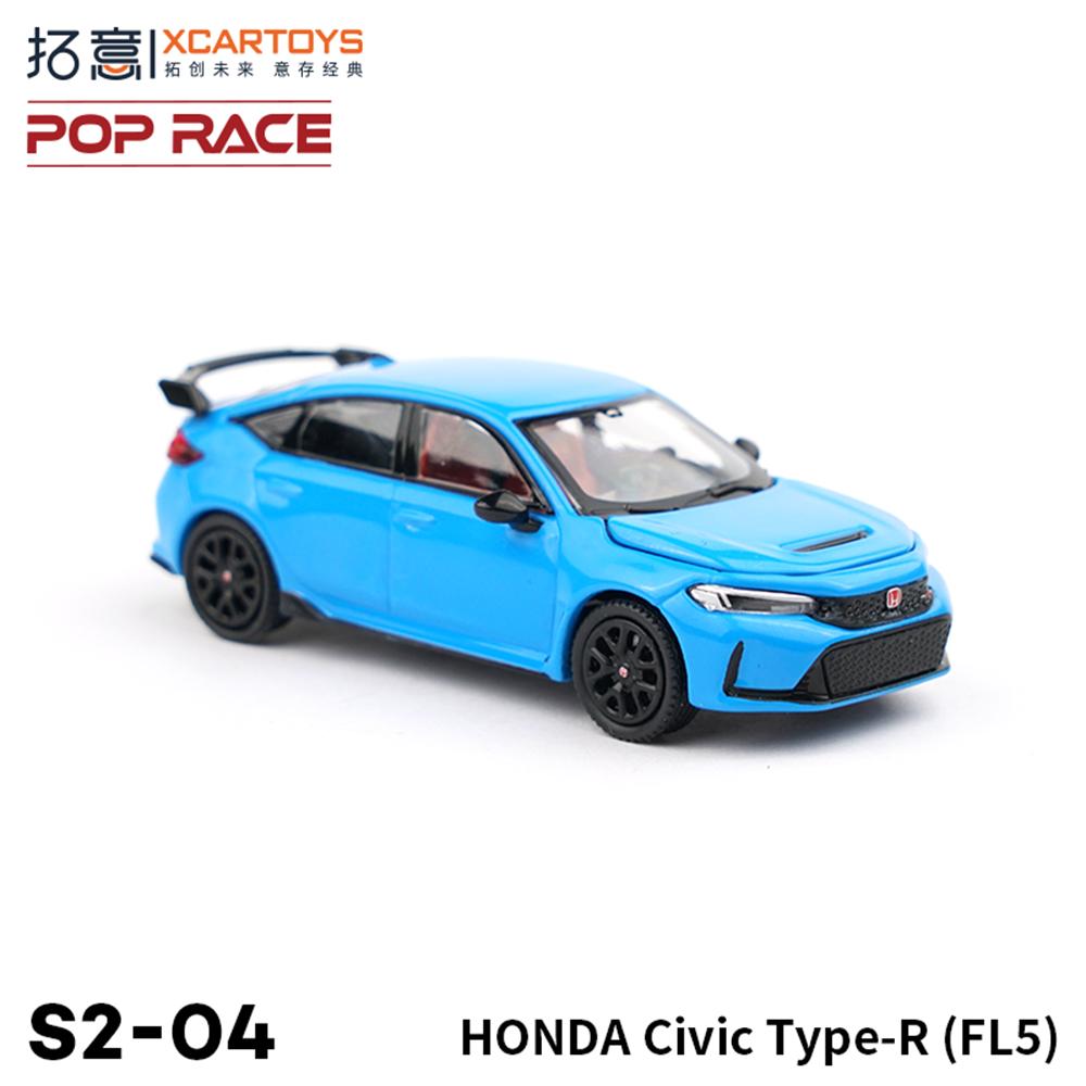 Xcartoys PopRace 1/64 Alloy Car Model Toy Honda Civic (FL5) - Racing Blue Gifts for Teenagers Adults Hobby Collection