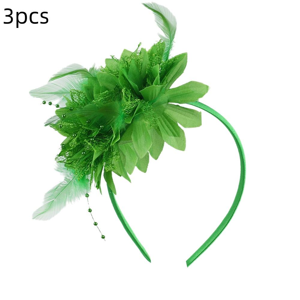 3pcs New Women Charming Fascinators Headband Flower Feather Mesh Yarn Cocktail Tea Party Alice Headwear Wedding Hair Accessories