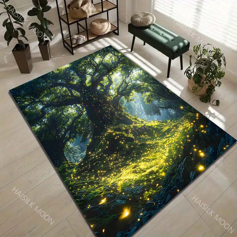Enchanted Forest with Glowing Tree Print Carpet Rug for Living Room Bedroom Sofa Doormat Home Decor Non-slip Floor Mat