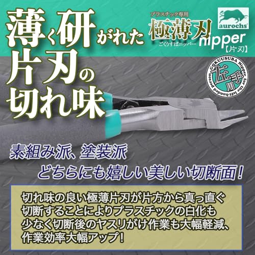 aurochs Ultra-Thin Single-Edged Nippers, Precision Cutting Tools for Plastic Models and Gate Cutting (Gray & Mint, Left-Handed)