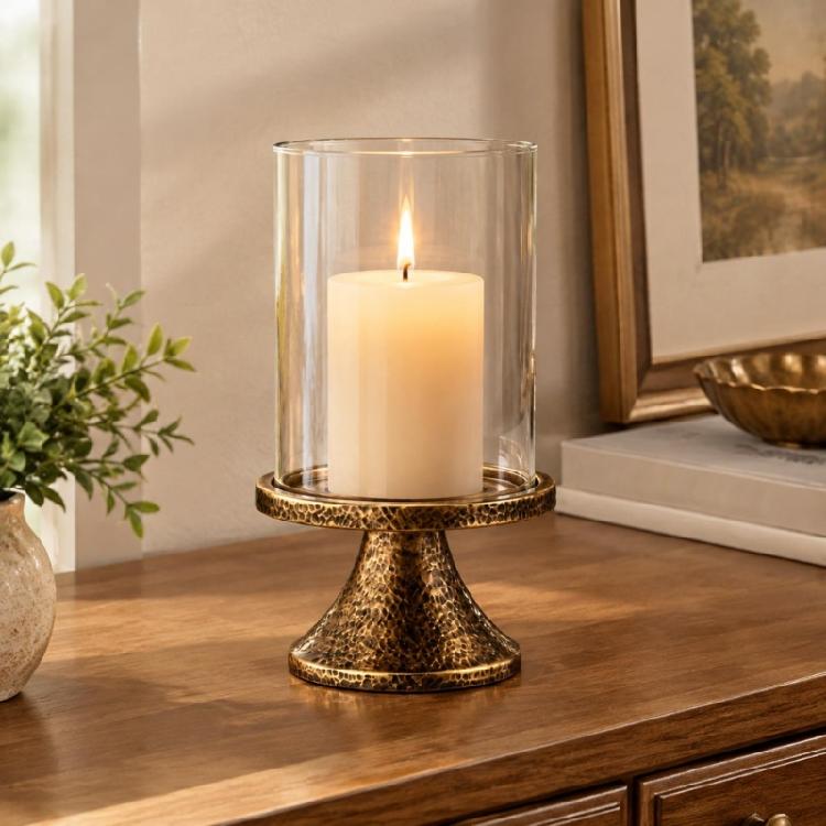 No-Assembly Candle Holders with Clear Glass Shade for Waxes, Tea Light, or LED Candle Displays and Decorative Arrangements