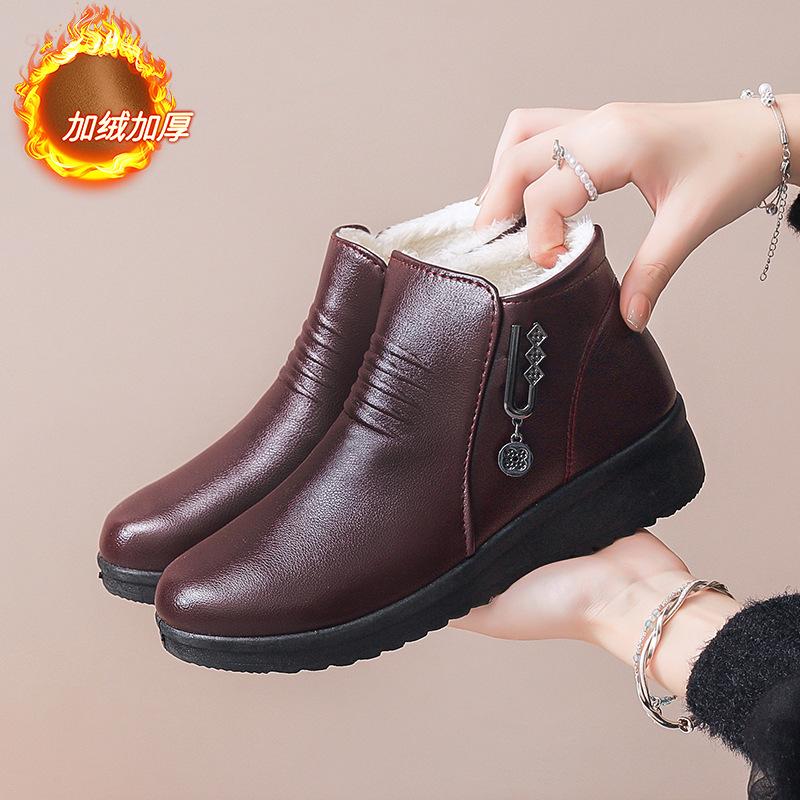 

Повседневная обувь хлопковая обувь женская осень и зима для среднего возраста мягкая подошва полусапожки средние женские туфли бархатные теплые на плоской подошве кожаные туфли 40