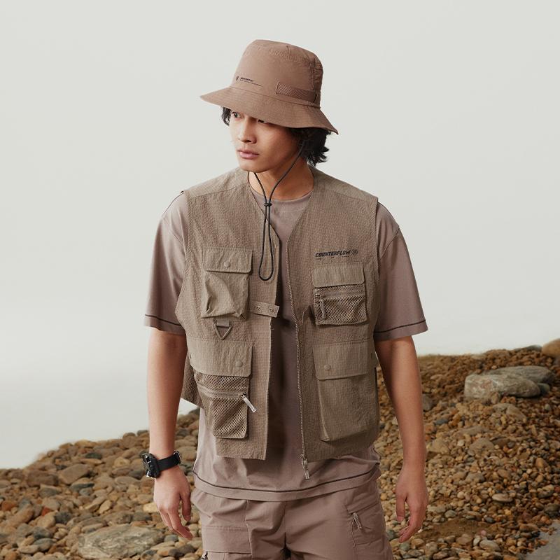 Li Ning CF Anti-Bacterial Anti-Ultraviolet V-Neck Vest Men Vests Stone-Lotus-Brown AMDU037-2