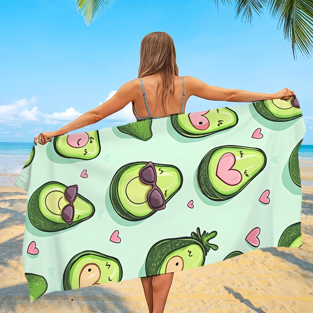 Kawaii Cartoon Avocado Microfiber Beach Towel 2D Flat Printed Sandproof Waterproof Cute Picnic Mat Travel Essentials Spring