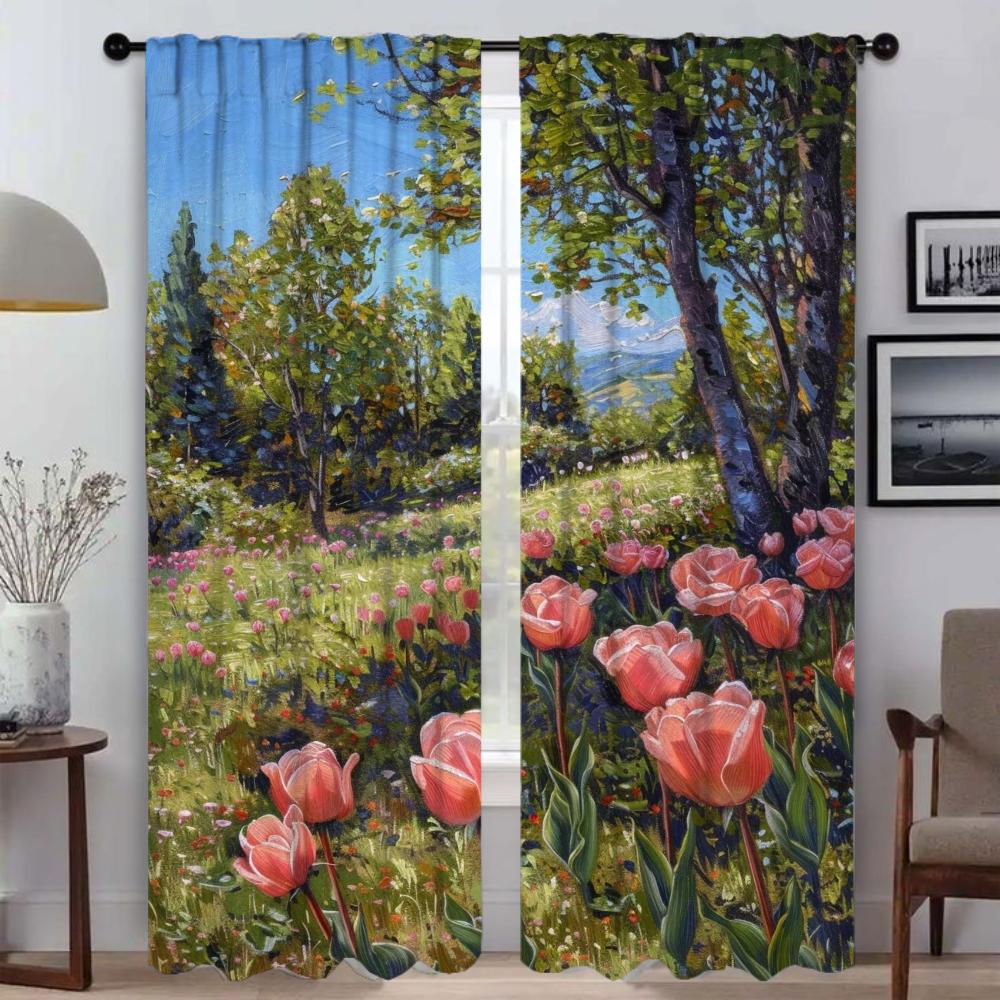 Verdunkelungsvorhang für Zimmer 2 Paneele Rosen und rosa Tulpen Raumteiler Anti-Mücken-Vorhänge 2 Stück Halloween-Dekoration Jalousien