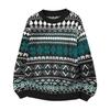 Loose Sweater Men's Round Neck Bottoming Shirt Geometric Contrast Color Long-sleeved Pullover Autumn and Winter Top