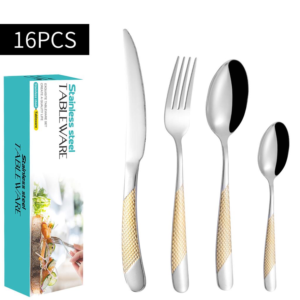 High-End-Western-Food-Geschirrset, Star Diamond, Edelstahl, Haushaltssteakmesser, Gabel und Löffel, komplettes Set für 6 Personen, für 4 Personen