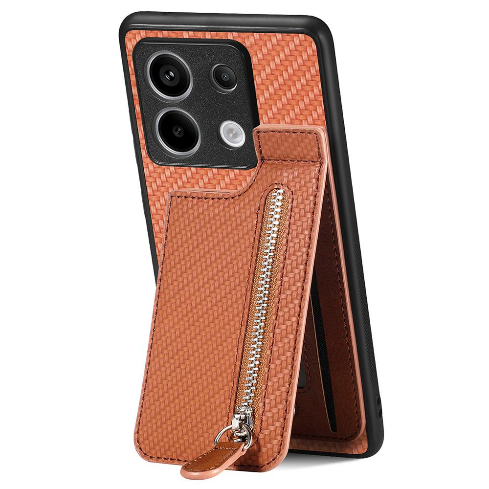 

C1-03 For Xiaomi Redmi Note 13 Pro 5G/Poco X6 5G Case Vertical Kickstand Carbon Fiber Phone Shell Brown