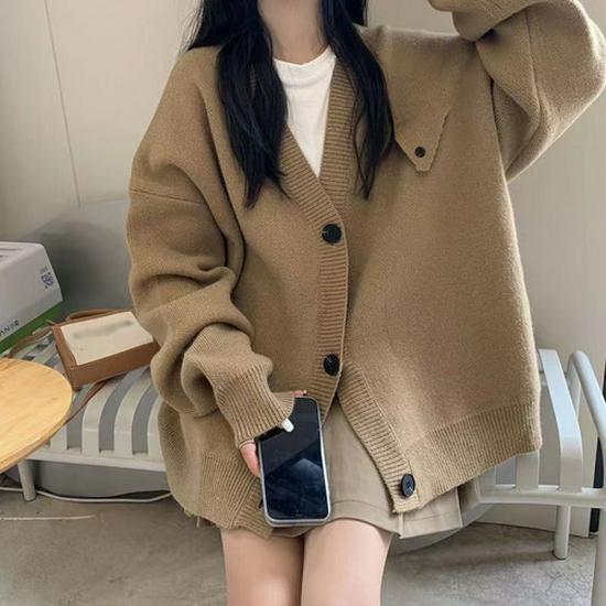 Women's Autumn/Winter Faux Mink Velvet V-Neck Loose Short Sweater Coat - Soft, Thick, Knitted Cardigan, Small Size