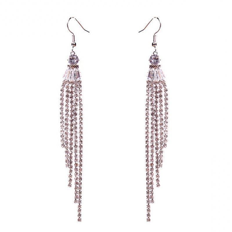 Elegant Long Diamond Tassel Earrings Super Fairy Style for Women Internet Celebrity Earrings