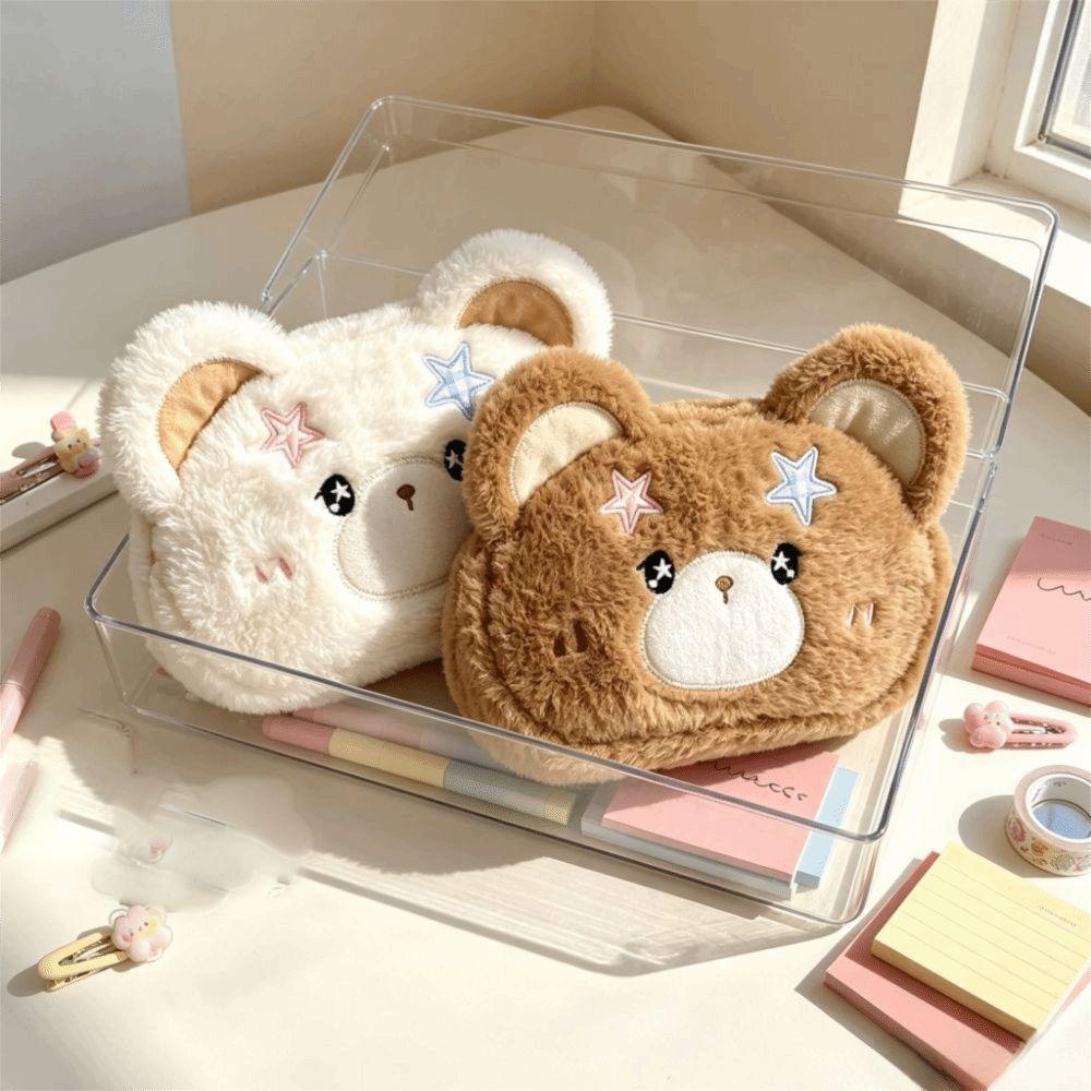 Cartoon Bear Plush Bear Pencil Case Fluffy Plush Pen Bag Cute Plush Pencil Case Student Gifts