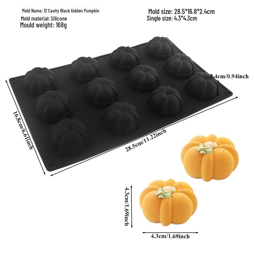 Matriță din silicon cu 6 cavități, formă de dovleac cu petale aurii și răsucire, pentru prăjituri și ciocolată