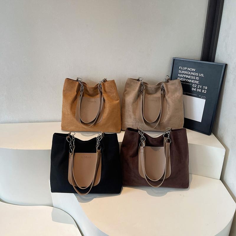 Vintage Suede Tote Bag Women's Large Capacity Commuter Shoulder Bag
