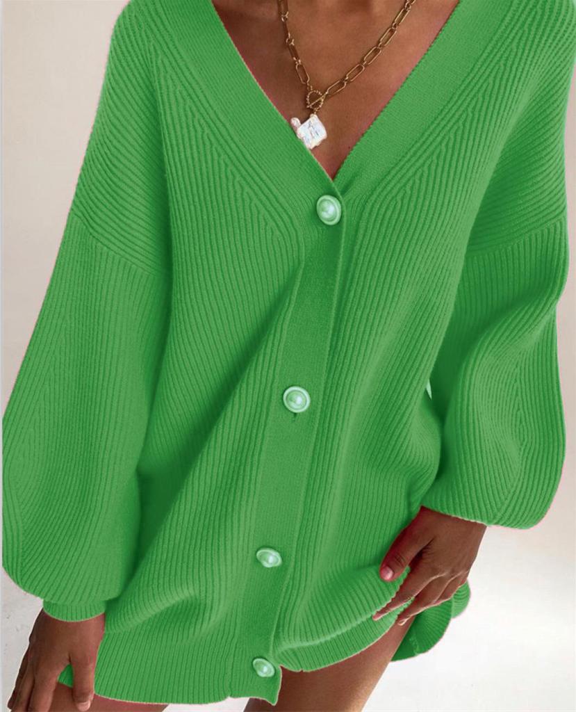 Women's Autumn/Winter Pearl Button Cardigan Sweater Coat - Loose Fit & Solid Color