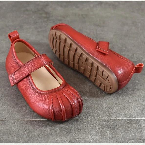 Johnature Echt Leer Zachte Zool Lage Uitsparing Platte Schoenen Comfortabele Ronde Neus Damesschoenen