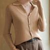 Lapel Knitted Cardigan Women's Early Autumn New Solid Color Lapel Top Long Sleeve Fashion Temperament Sweater Women