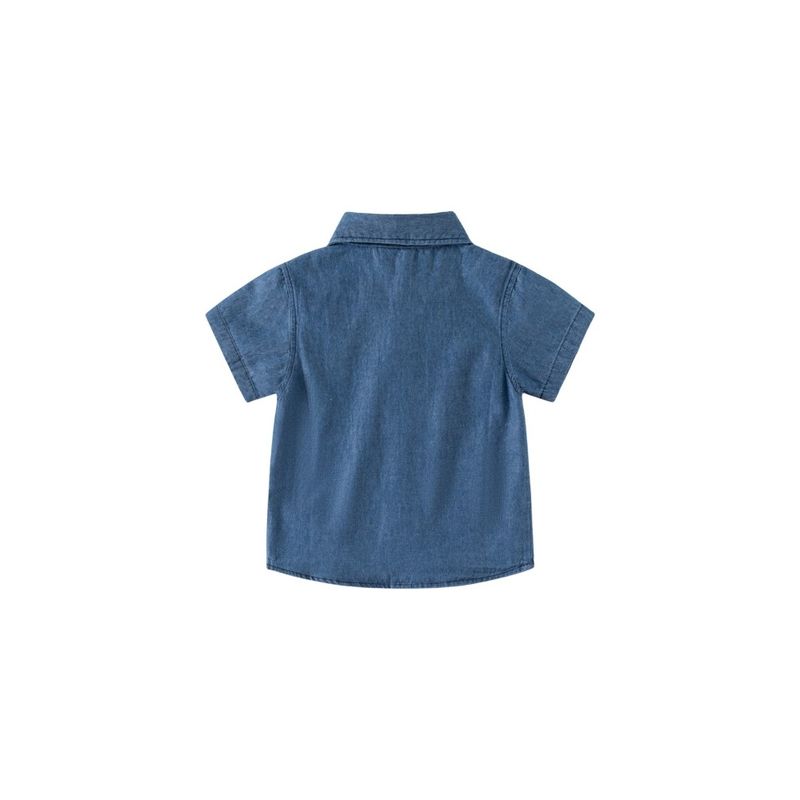 Summer Boys' Denim Short-Sleeve Shirt with Flap Pockets, Children's Collared Shirt, Baby Boy Casual Top, Children's Clothing