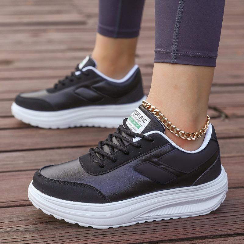 White Platform Women's Sneakers 2025 Autumn Lace-Up Thick Bottom Sports Shoes Woman Pu Leather Breathable Walking Shoes Female