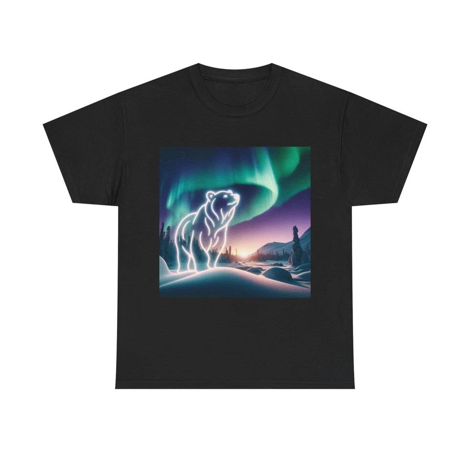 Unisex Adult T Shirt Aurora Bear with Polar Lights M