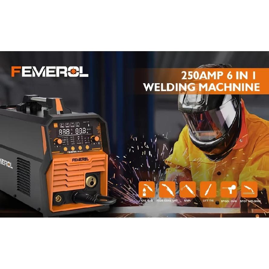 FEMEROL 6 In 1 Gas MIG Gasless Flux Core Stick Lift TIG Spot Welding Spool Gun Compatible Aluminum Welding Machine 110V/220V