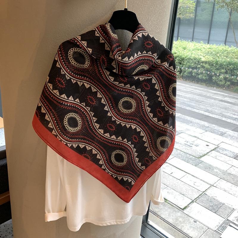 Famous Style Spring Thin Headscarf French Retro Large Square Scarf Women'S Spring And Autumn Versatile Design Scarf Large Shawl Silk Scarf