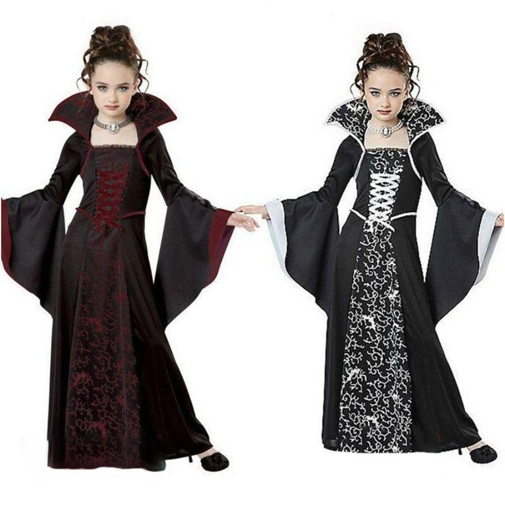 Girls Size 4-12Y Witch Cosplay Costume Black Color Cosplay Dress Gown  For Kids