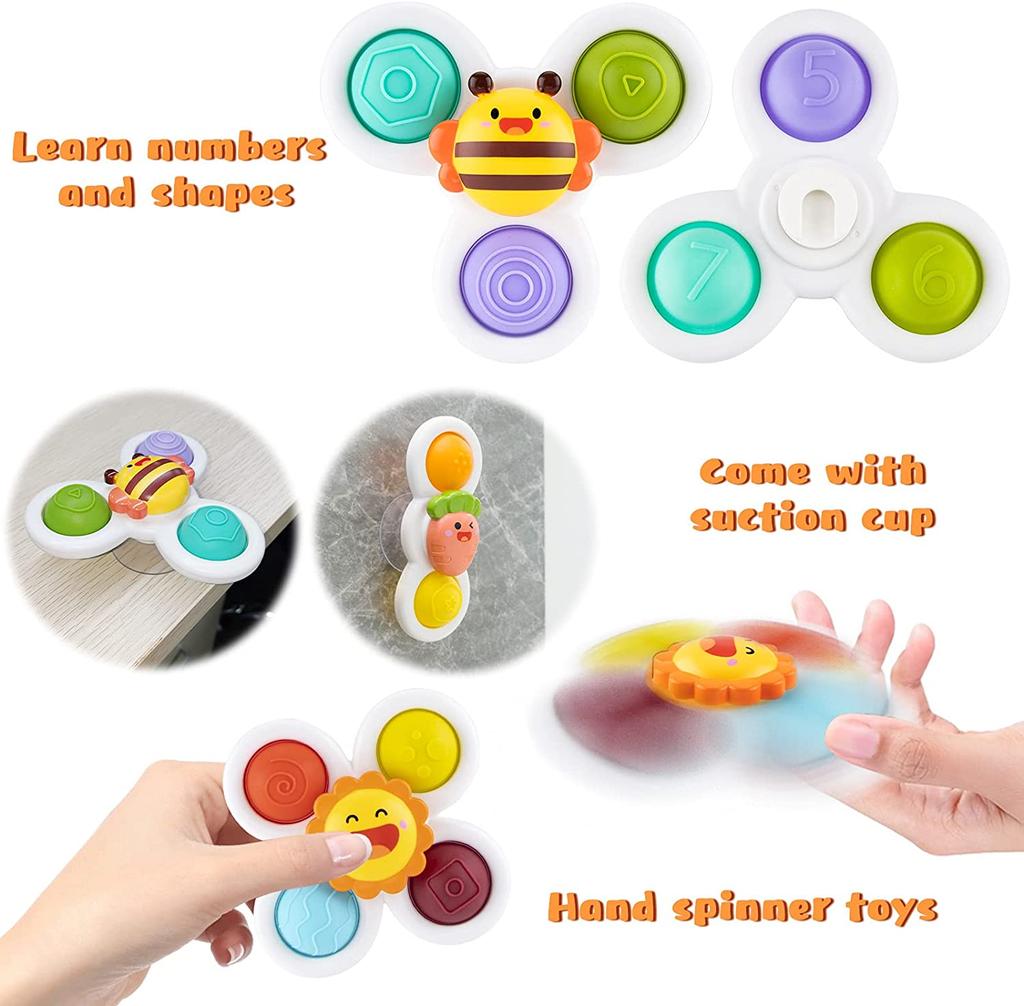 3Pcs Cartoon Insect Fidget Suction Cup Spinner Toy Set Educational Rotating Rattle Baby Bath Toys for Children