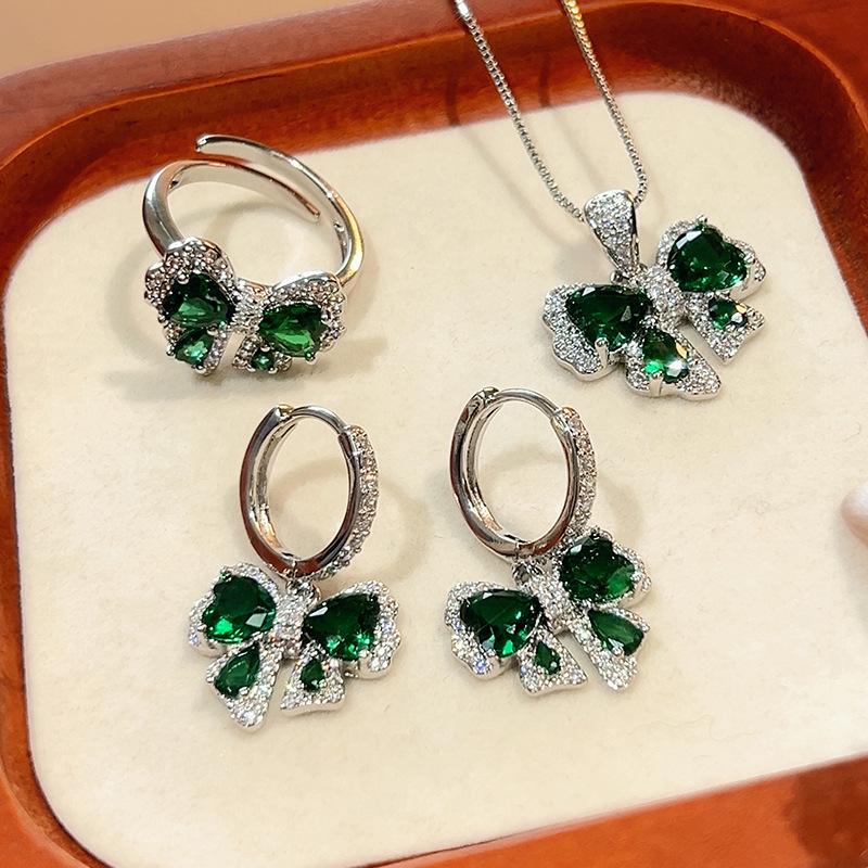 Manufacturer's Direct Of 2025 New Emerald Butterfly Set Women Fashionable Earrings Necklaces Rings Light Luxury Hair Replacement